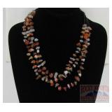 18' Natural Stone Triple Strand Beaded Necklace.