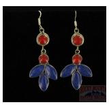 Deep Blue Lapis & Coral Leaf Earrings.