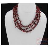 Triple Strand Coral & Bead Necklace.