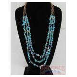 Turquoise & Bead Triple Strand Necklace.