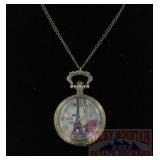 Eiffel Tower Quartz Pocket Watch Pendant.