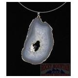 Large Polished Geode Pendant W/ Necklace.