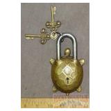 Large Cast Brass Turtle Garden Gate Padlock.