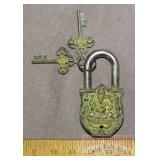 Large Cast Brass Ganesha Garden Gate Padlock.