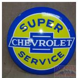 New 'Super Chevrolet' Domed Tin Sign.