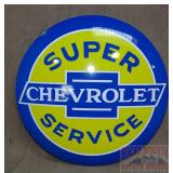 New "Super Chevrolet" Domed Tin Sign.