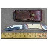 9' Folding Knife W/ Bone Handles & Sheath.