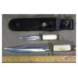 2 Piece Knife Set W/ Bone Handles & Sheath.