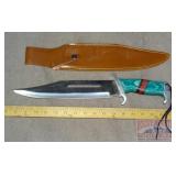 Massive 15" Bowie Style Knife W/ Leather Sheath.