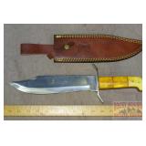 Bowie Style 15' Knife W/ Bone Handle & Sheath.