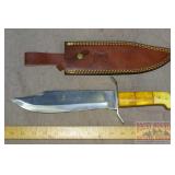 Bowie Style 15" Knife W/ Bone Handle & Sheath.