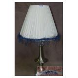 Modern Style Silver Table Lamp with Fringed Shade.