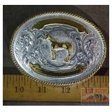 Western Style Etched Belt Buckle W/ Horse.