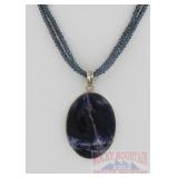 Sodalite Pendant W/ 18' Iolite Beaded Necklace.