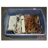 Plastic Tub W/ 2 Power Strips & Assorted Wire.