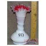 Vintage 8' Cased Glass Vase W/ Ruffled Edge.