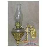 Fancy Cast Oil Lamp Bracket W/ Oil Lamp.