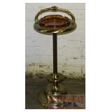 Vintage Brass Smoke Stand W/ Amber Ashtray.