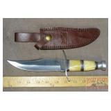 11" Bowie Style Knife W/ Bone Handle & Sheath.