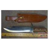 Massive 15" Bowie Style Knife W/ Leather Sheath.