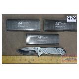 3 New M-Tech Folding Knives W/ Aluminum Handles.