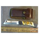 Folding Knife W/ Bone Handle & Sheath.