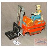 Vintage Tin Litho Forklift Toy, No Back Wheels.