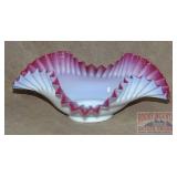 Vintage Fenton Ruffled Cranberry-White Bowl.