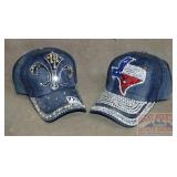 2 Rhinestone Decorated Denim Caps, One Size.