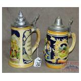 2 Vintage Lidded German Beer Steins.