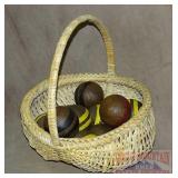 Basket W/ Assorted Color Croquet Balls.