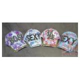 4 Floral Rhinestone Decorated Caps, One Size.