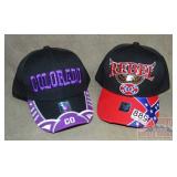 "Colorado" & "Rebel" Baseball Caps, One Size.