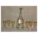 Vintage Liqueur Set W/ Gold Overlay.