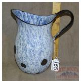 Vintage Swirl Blue & White Pitcher W/ Black Trim.