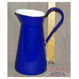 Vintage Cobalt Blue Enamel Pitcher.