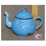 Vintage Blue Enamel Tea Pot.