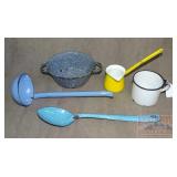 Vintage Enamel Dipper, Ladle, Strainer & More.