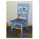 Folk Art Style Painted Chair W/ Birds.