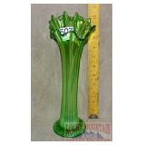 Vintage Green Depression Stretch Vase.