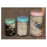 3 Heavy Glass Jars W/ Vintage Lace.