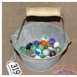 Vintage Marbles in Small Galvanized Bucket.