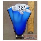 Blue - White Cased Glass Art Glass Vase.