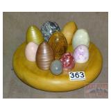 Assortment of Stone, Wood & Other Eggs W/ Stand.