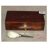 Vintage Wood Box W/ Letter Opener & Shucking Tool.