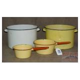 Vintage Enamel Ware Pots & Pans.