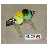 Cute Vintage Art Glass Birds on Branch, 2.5" Wide.