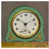 Vintage Gilbert Alarm Clock in Fancy Green Case.