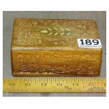 Heavily Carved Wooden Dresser Box W/ Inlay.