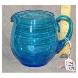 Vintage 5.5" Blue Art Glass Pitcher.